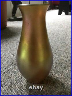 Large Fantastic Antique L. C. T Tiffany Gold Iridescent Art Glass Vase Signed