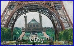 Large French Post Impressionist Eiffel Tower Gardens Paris Landscape SIGNED