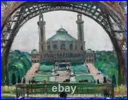 Large French Post Impressionist Eiffel Tower Gardens Paris Landscape SIGNED