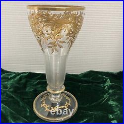 Large Fritz Heckert Gold Swirls & Floral Goblet Antique Bohemian 9'' Signed & #