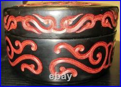 Large Guri Tixi Chinese Carved Cinnabar Black & Red Layered Lacquer Box Signed