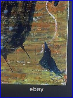 Large Horse Crow Ooak Rustic Painting Reclaimed Wood Original By Annette Harford