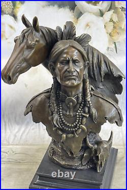 Large Impressive Antique Style Bronze Indian Brave On Horse Signed Anderson
