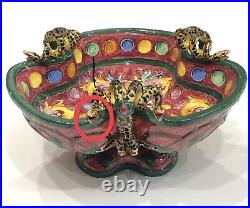 Large Italian Faience Double Snake Three Handled Centerpiece Bowl- Signed