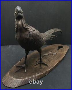 Large Japanese Meiji Bronze Okimono Pheasant WithGold & Shakudo Eyes, Signed