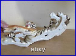 Large Mid Century Signed Ronzan, Italy Porcelain Tiger & Cub figure 23.5