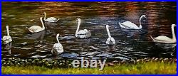 Large Oil on Canvas PaintingBelgian Swans. Framed 34 x 45. Signed Vivian Marie