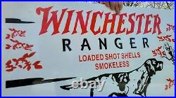 Large Old Vintage Winchester Ranger Ammo Hunting Hunt Porcelain Heavy Metal Sign