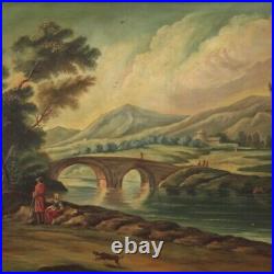 Large Paesaggio Antique Style Painting Signed Painting Oil on Canvas Frame 900