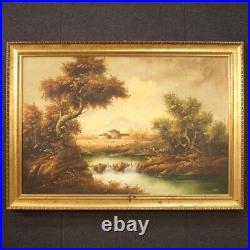 Large Painting Paesaggio Oil on Canvas Antique Style Signed Xx Century 900