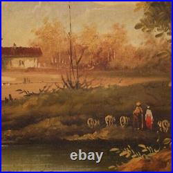 Large Painting Paesaggio Oil on Canvas Antique Style Signed Xx Century 900