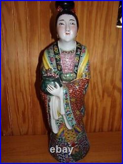 Large Republic of China Famille Rose Porcelain Statue Figure 17 Tall