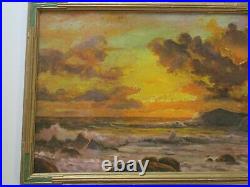 Large Robert Wood Painting Antique Sunset Early California American Coastal Sea