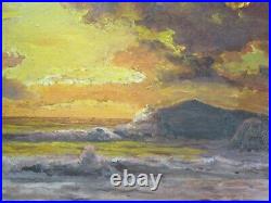Large Robert Wood Painting Antique Sunset Early California American Coastal Sea