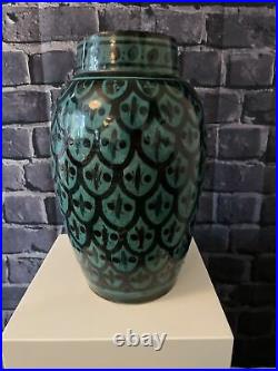 Large SAFI Vintage Moroccan Pottery Hand Painted Vase Signed, 25cm