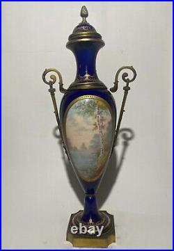 Large Sevres style porcelain vase urn 19th century fine signed