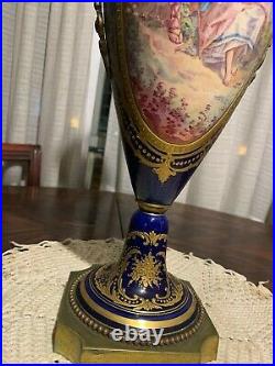 Large Sevres style porcelain vase urn 19th century fine signed 19th century