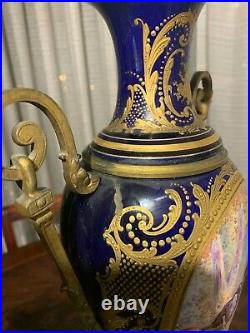 Large Sevres style porcelain vase urn 19th century fine signed 19th century