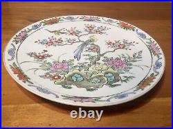 Large Signed Antique Chinese Famille Rose Export Porcelain Bird Charger Plate