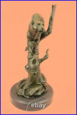 Large Signed Bugatti Cougar Jaguar Female Lion Bronze Sculpture Statue Figurine