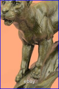 Large Signed Bugatti Cougar Jaguar Female Lion Bronze Sculpture Statue Figurine