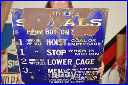 Large Vintage 1920's Illinois Coal Mine Signals Gas Oil 32 Porcelain Metal Sign