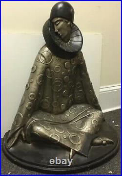 Large Vintage 1984 Austin Productions Deco Style Pierrot Sculpture Signed Fisher
