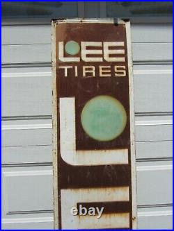 Large Vintage/Antique 1940s Tin Metal Embossed Lee Tires Sign Gas & Oil