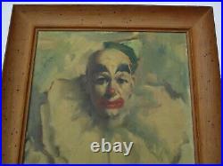 Large Vintage Antique Circus Clown Portrait Signed MID Century Impressionist Mod