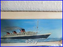 Large Vintage Framed Original Signed Oil Painting Queen Mary Liner W H Stockman