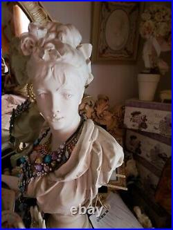 Large Vintage French Art Nouveau Plaster Antique Lady Bust A Carrier Belleuse