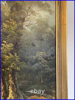 Large Vintage Gold Framed Oil On Canvas Signed Indistinctively By Artist