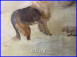 Large Vintage Lassie And Lamb In Winter Landscape Oil Painting Signed/Framed