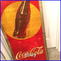 Large Vintage Metal Pause Drink Coca Cola Sign Dated 1938 Antique 18 X 54 Inches