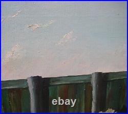 Large Vintage OCEANFRONT Painting on Canvas-BULKHEAD & ROCKS-Signed P. MEADE-NR