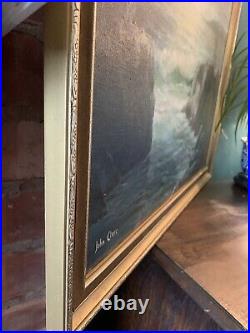 Large Vintage Oil on Canvas Seascape painting In Gold Gilt Frame Signed Ireland
