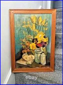 Large Vintage Original Floral Bouquet Still Life Oil Painting Signed D Watson