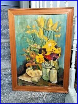 Large Vintage Original Floral Bouquet Still Life Oil Painting Signed D Watson