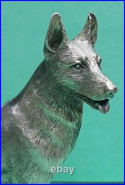 Large Vintage Rare 800 Silver Signed M. Gerreti Figurine German Shepherd Dog