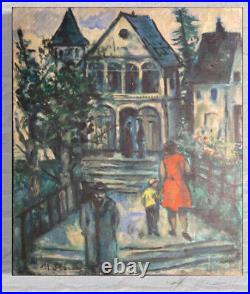 Large Vintage Signed Painting Spooky Haunted House Original Acrylic Painting