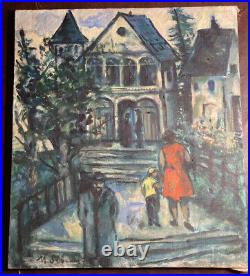 Large Vintage Signed Painting Spooky Haunted House Original Acrylic Painting