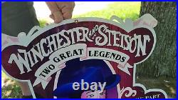 Large Vintage Winchester & Stetson Porcelain Metal Hunting Gun Dealer Sign