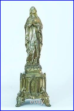 Large antique 19Thc Virgin statue Our Lady of Lourdes signed DSR spelter