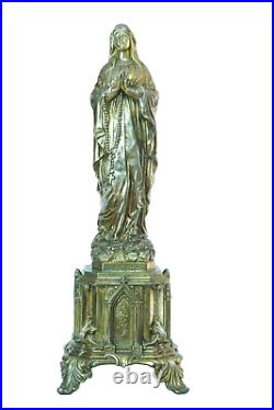 Large antique 19Thc Virgin statue Our Lady of Lourdes signed DSR spelter