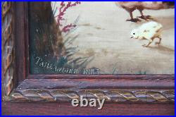 Large antique French Painting on porcelain signed Taillandier 1883 chicken n2