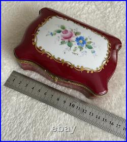 Large antique Limoges Hinged Hand painted Floral Gold Trinket Box Signed Louise