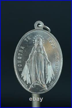 Large antique Virgin mary sterling silver Miraculous SIGNED PENIN lily flowers