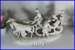 Large antique bisque porcelain carriage horses statue group signed 19thc