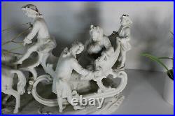 Large antique bisque porcelain carriage horses statue group signed 19thc