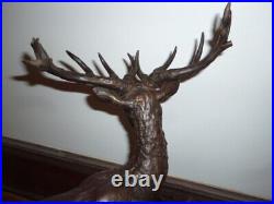 Large antique bronze animalist sculpture buck deer with fox in hole signed 1880